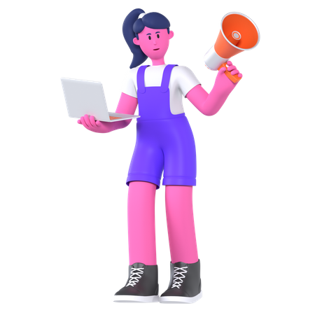 Chica haciendo marketing digital  3D Icon