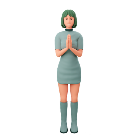 Niña haciendo namaste  3D Illustration