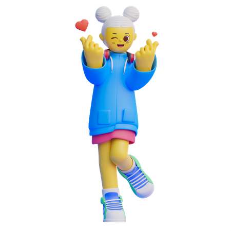 Chica haciendo pose saranghae  3D Icon