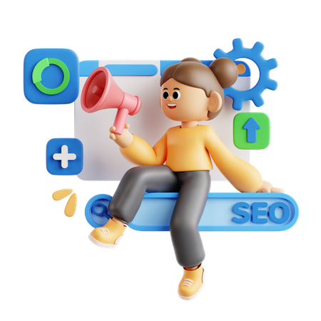 Chica haciendo marketing digital SEO  3D Illustration