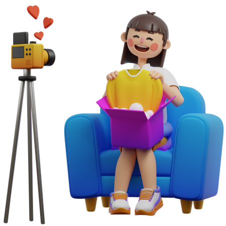 Chica haciendo unboxing de producto en vivo  3D Icon