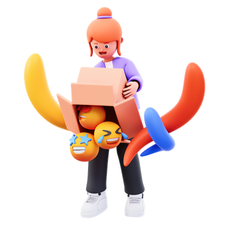 Mujer joven desempacando redes sociales a color  3D Icon