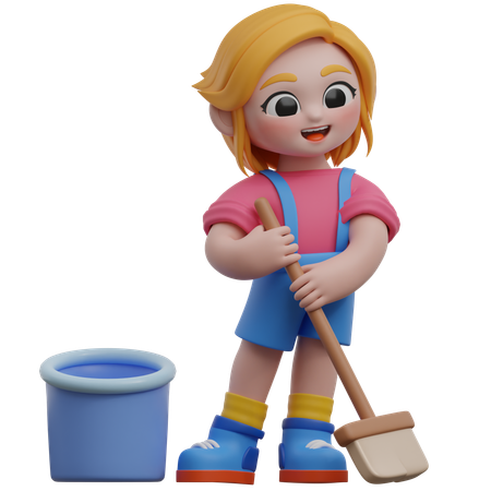 Chica limpiando el piso  3D Icon