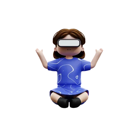 Meditación metaversa chica  3D Illustration
