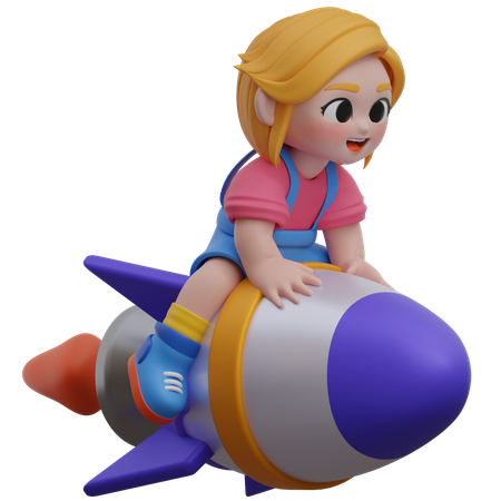 Chica montando un cohete  3D Icon