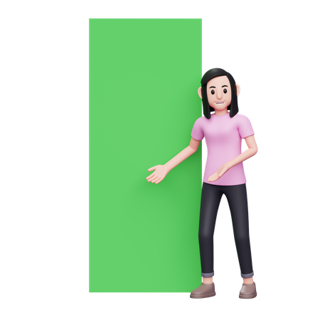Chica mostrando algo en banner  3D Icon