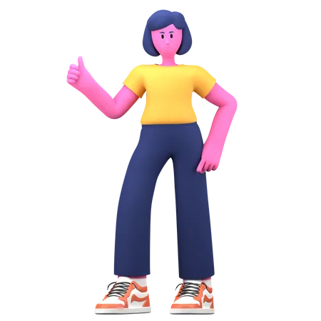 Chica mostrando los pulgares hacia arriba  3D Illustration