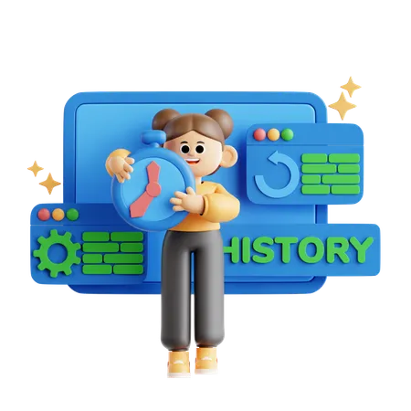 Chica mostrando historial de navegación  3D Illustration