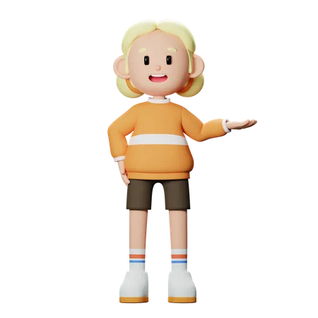 Chica mostrando hacia la izquierda  3D Illustration