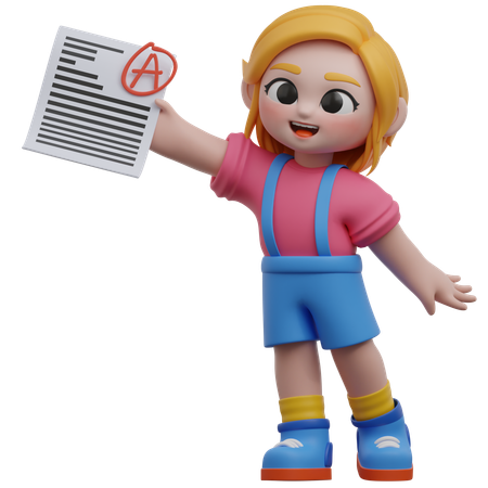 Chica mostrando sus calificaciones de exámenes  3D Icon