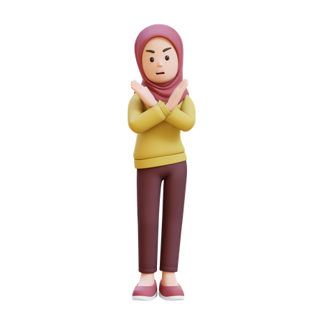 Chica musulmana con hiyab cruzando la calle con la mano mostrando la señal de stop  3D Icon