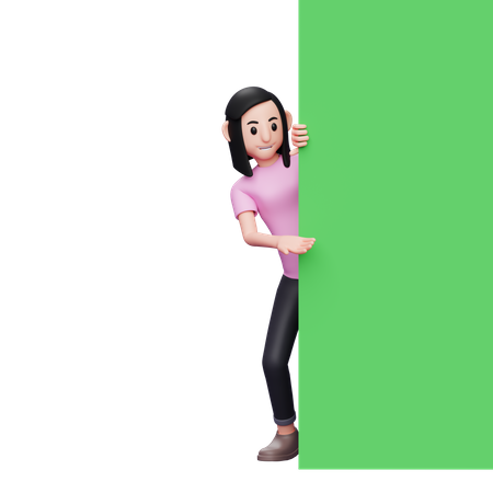 Chica parada detrás de la pantalla  3D Icon