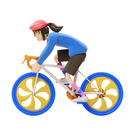 Chica, paseo, ciclismo  3D Illustration