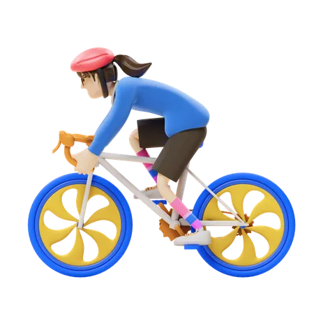 Chica, paseo, ciclismo  3D Illustration