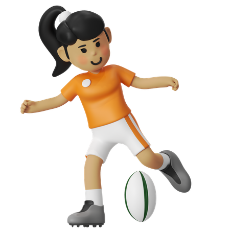 Chica pateando una pelota de rugby  3D Illustration