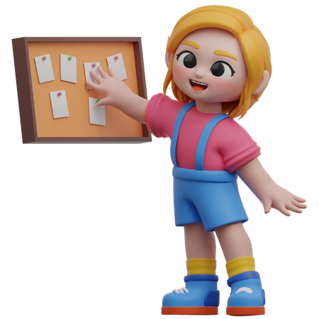 Chica pega notas a bordo  3D Icon