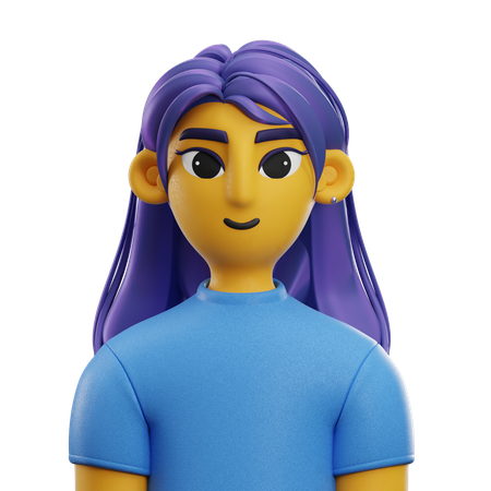 Chica de pelo largo con camiseta  3D Icon