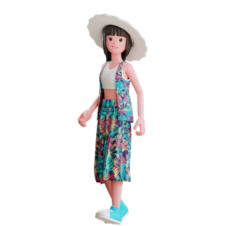 Chica posando en la playa  3D Illustration