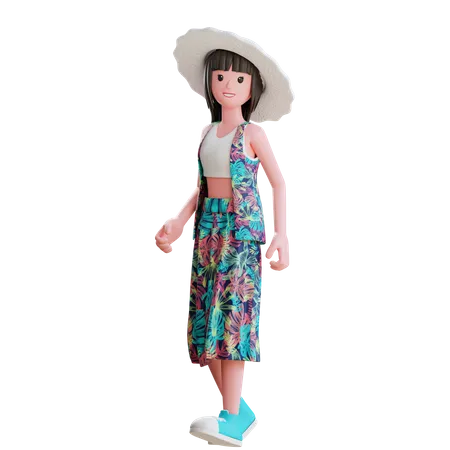 Chica posando en la playa  3D Illustration