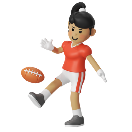 Chica pateando una pelota de fútbol americano  3D Illustration