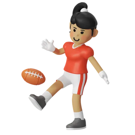 Chica pateando una pelota de fútbol americano  3D Illustration