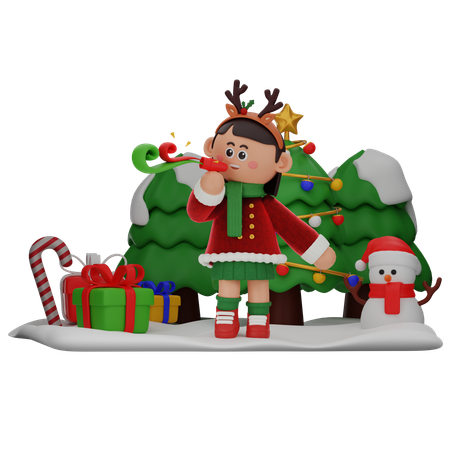 Chica que sopla fiesta reventón  3D Icon