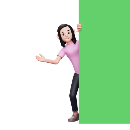 Chica que viene de detrás de la pantalla.  3D Icon