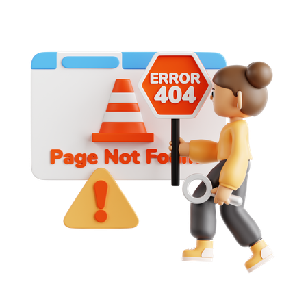 Chica recibe error 404 en su sitio web  3D Illustration