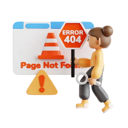 Chica recibe error 404 en su sitio web  3D Illustration