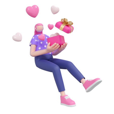 Chica recibiendo regalo de San Valentín  3D Illustration