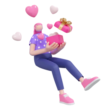 Chica recibiendo regalo de San Valentín  3D Illustration