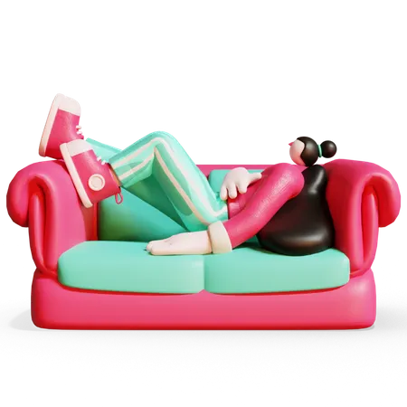 Niña relajándose en el sofá  3D Illustration