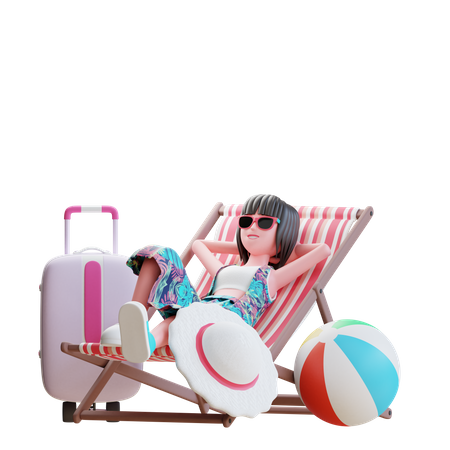 Chica relajándose en la playa  3D Icon