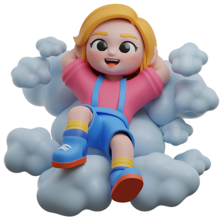 Chica descansando en las nubes  3D Illustration