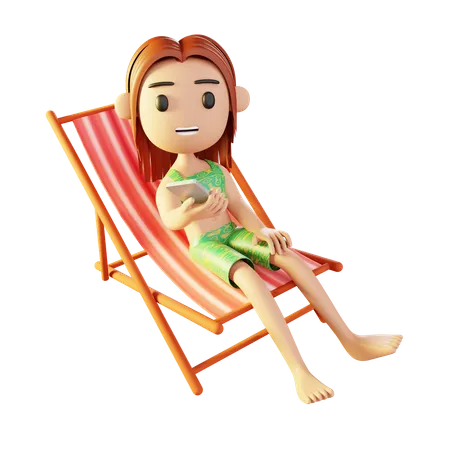 Chica relajándose en la playa  3D Illustration