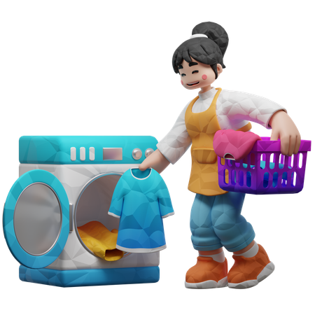 Chica sacando ropa de la lavadora  3D Icon