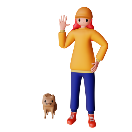 Chica saludando con perro  3D Icon