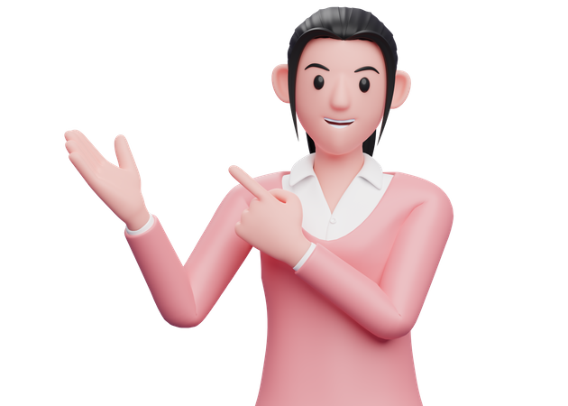 Chica señalando con el dedo hacia un lado  3D Icon