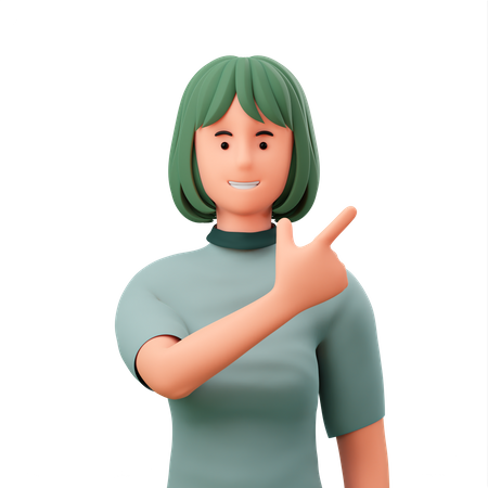 Chica señalando un espacio vacío cerca de su cabeza  3D Icon