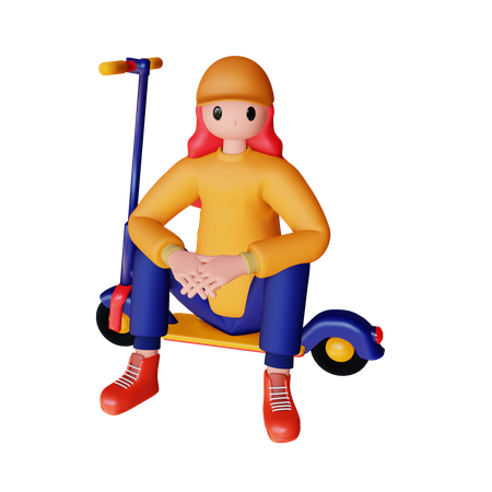 Chica sentada en scooter eléctrico  3D Icon