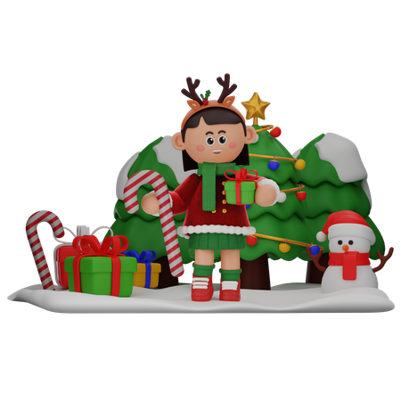 Chica sosteniendo dulces y regalos  3D Icon