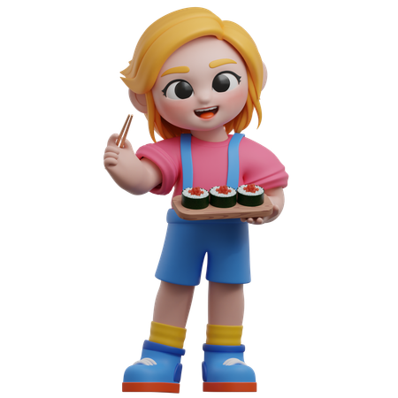 Chica sosteniendo kimbab  3D Illustration