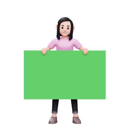 Chica sosteniendo pancarta verde  3D Icon