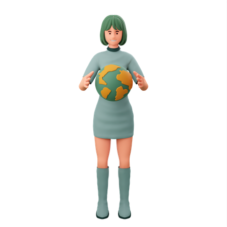 Chica sosteniendo un globo en su mano  3D Icon