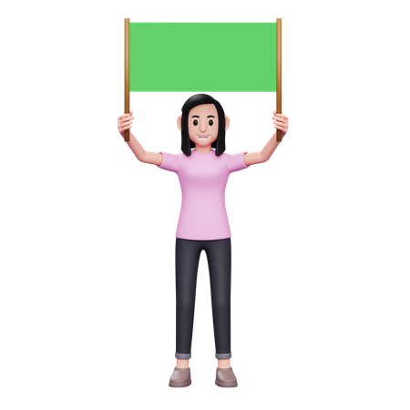 Chica sujetando cartel verde  3D Icon