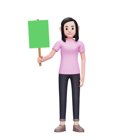 Chica sujetando un cartel de papel verde  3D Icon