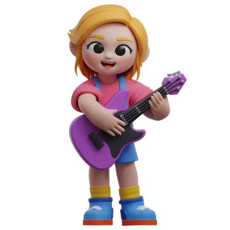 Niña tocando la guitarra eléctrica  3D Illustration