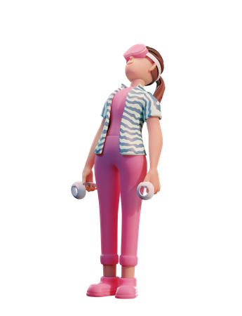 Chica tomando experiencia virtual  3D Illustration