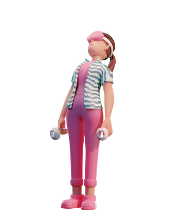 Chica tomando experiencia virtual  3D Illustration