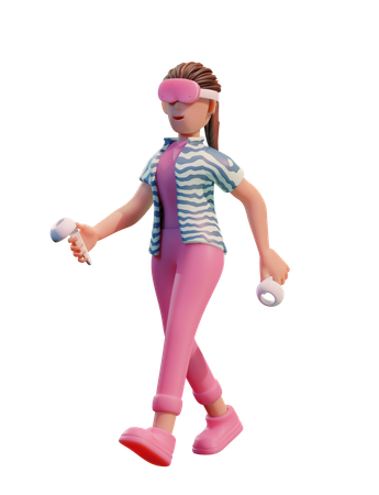 Chica tomando experiencia virtual  3D Illustration